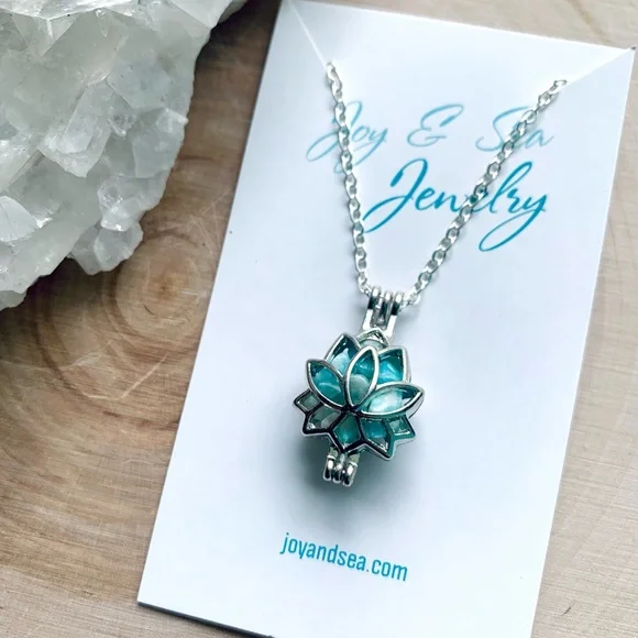 Amazonite Lotus Caged Crystal Necklace - Picture 3 of 6